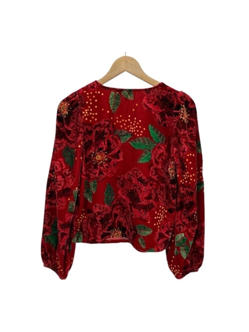 Maison d'Amelie Floral Velvet Long Balloon Sleeve Blouse NWOT Size XS - Picture 2 of 6